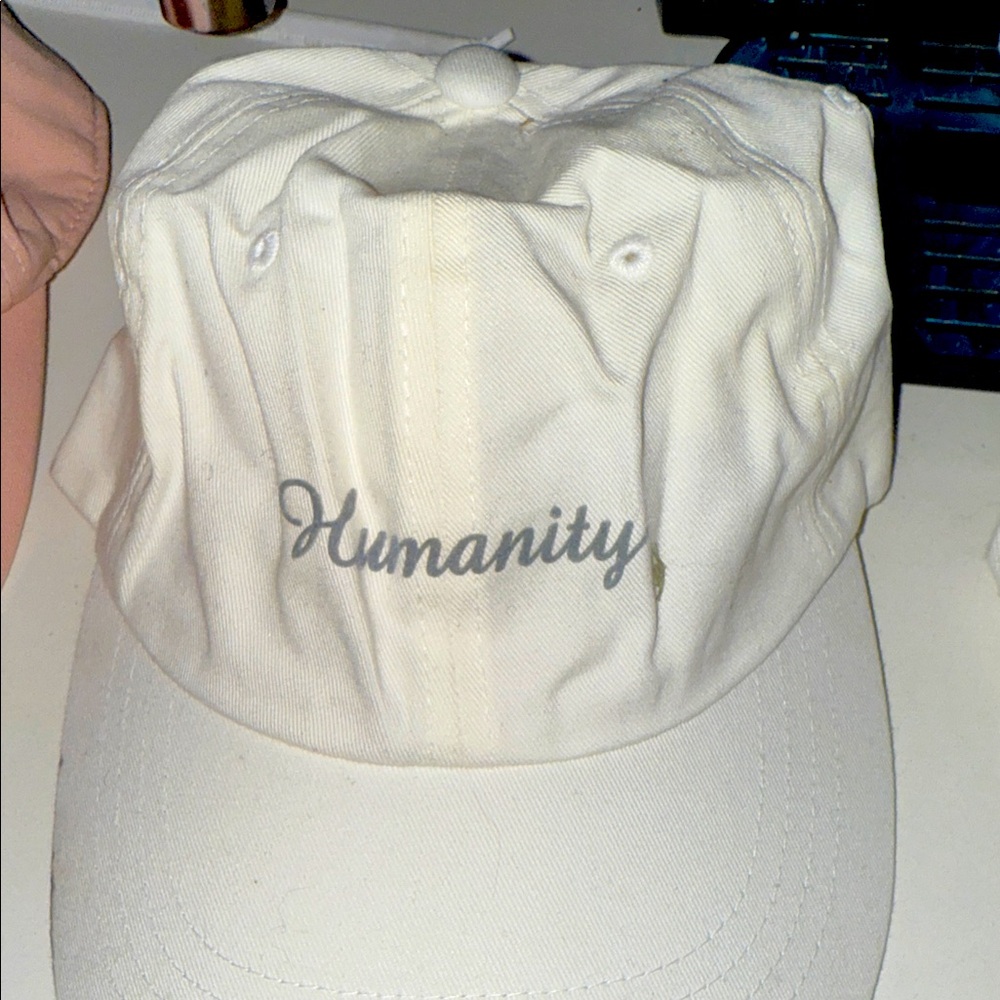 White Cap with 'Humanity' Embroidery